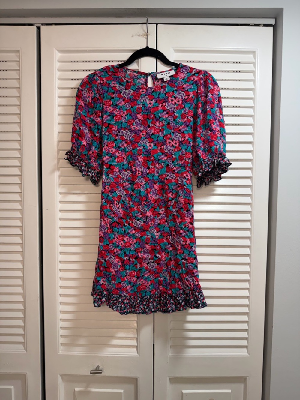 RIXO Pink Teal Purple Floral Dress